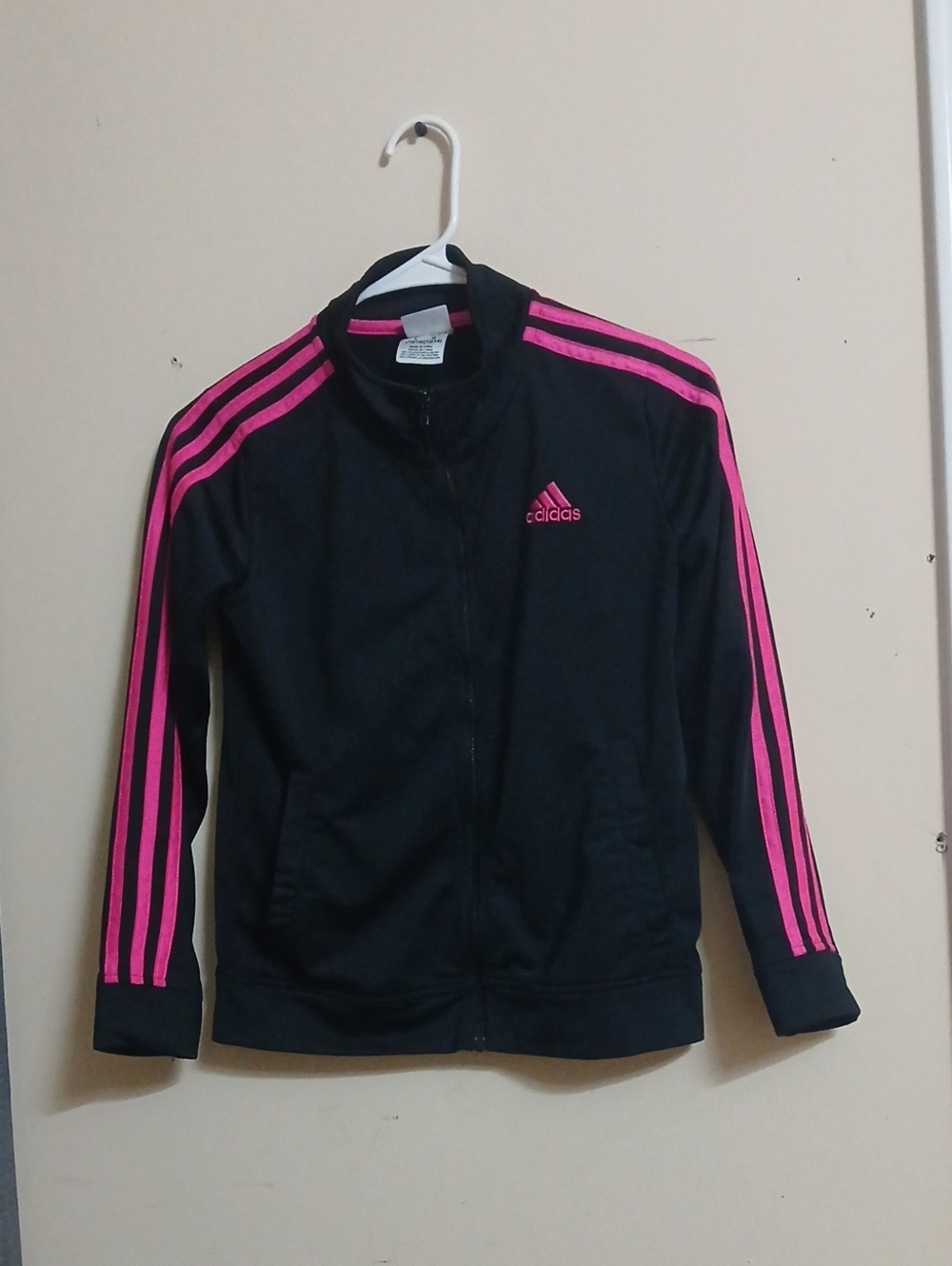 Adidas Black Jacket with Hot Pink Stripe